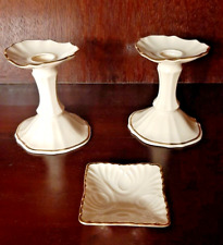 Lot of 3 Lennox Porcelain Pieces: 2 candlestick holders & a jewelry/trinket tray picture