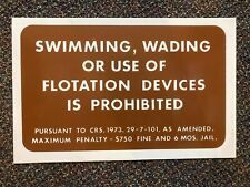 vintage metal trail sign swimming wading use flotation devices prohibited swim picture