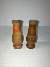 Vintage Wooden Carved Hand Painted Salt & Pepper Shakers from Mexico 4” tall picture