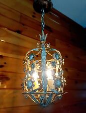 Vintage 1960's Italian Cage Style Toleware Tole Floral Hanging Light Fixture picture