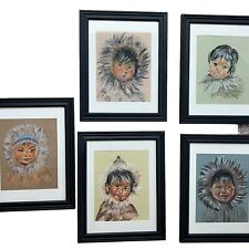 Vintage Native American Children Portraits Pastels Lot of 5 Unsigned picture