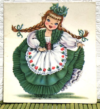 Vintage Tichnor Card Boston Doll of Ireland D-9 Braids Green Dress Bright Colors picture