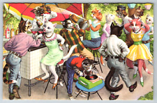 c1960s Alfred Mainzer Anthropomorphic Cats Dancing Vintage Postcard picture