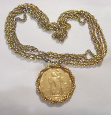 vintage gold tone metal 49 mm large catholic Saint Christopher necklace FC1306 picture