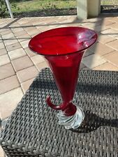 Antique Cornucopia Red Art Glass Vase picture