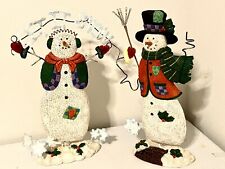 Vintage Spring Loaded Snowman Couple 19” Resin Metal picture