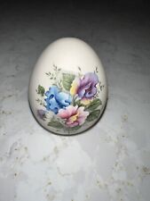 WOMACK'S Collectible Porcelain Blue White Purple Flowers Vintage Egg 3” picture
