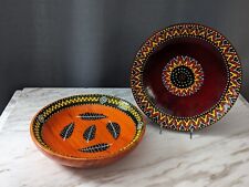 Set Of 2 Worx Of Africa Unique Wooden Handpainted Ndebele Painted Bowls picture