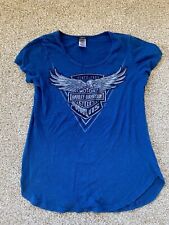 Harley-Davidson Ladies Willie G 115th Anniversary Blue Shirt Size Medium picture