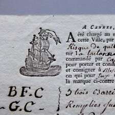 ANTIQUE LETTER FROM CANNES, France 1807, HISTORY OF SAILING FLEET,  DOCUMENT  picture