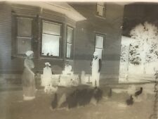 antique glass negative children on farm with chickens victorian 4” x 5” 3583 picture