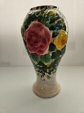 Vintage Capodimonte Raised flowers Porcelain Vase 10 1/2 Inches Tall  picture