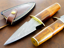 Custom Handmade Damascus Steel Double Edge Hunting Camping Knife-Natural Wood picture