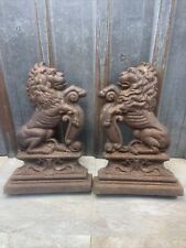 Antique Vintage Pair Cast Iron Lions Facing Each Other ￼ Salvage Decor ￼ picture