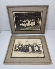 2 Antique Cabinet Card Group Photo Family Reunion Men Women Early 1900s 8x10 Vtg picture
