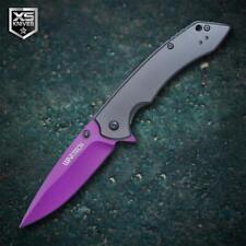 Tactical Purple Spring Assisted Open Folding Pocket Knife Gunmetal Gray Handle picture
