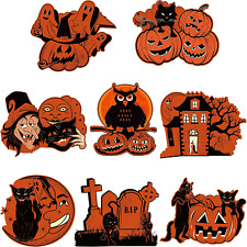 8 Pieces Vintage Halloween Party Decorations Assorted Paper Black Orange New picture