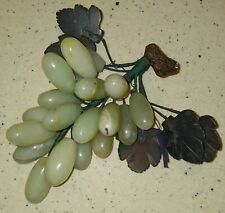Vintage Mid Century Green Jade Large Grape Cluster With Leaves 1+ lb picture