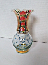 Vintage MACKENZIE CHILDS Hand Painted Blue Dots w/Rose Glass Vase RETIRED picture