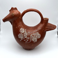 Brazilian Pottery Bahia Signed Red Clay Bird Chicken Wedding Pitcher picture
