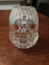 FENTON Fairy Lamp Clear & Pearl w/ STRAWBERRIES Hand Painted Signed Vintage  picture