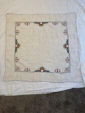 Vtg Linen Embroidered 32 X 32” Tablecloth Cottage Core Quality Japan Handmade picture
