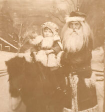 Creepy Scary Santa With Girl On Pony Antique Real Photo Postcard picture