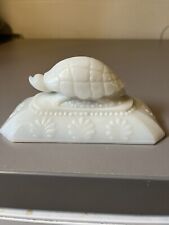 Rare Antique E.C. Flaccus Milk Glass Turtle Adorned Rectangle LiD Only picture