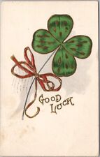 Vintage 1907 GOOD LUCK Embossed Greetings Postcard Four-Leaf Clover / VA Cancel picture