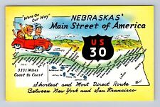 NE-Nebraska, Main Street Of America, Map And Landmarks, Vintage Postcard picture