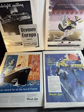 4 Vtg 1930’s-1950’s Cruise Ship Advertisements French & Hamburg-American Line picture