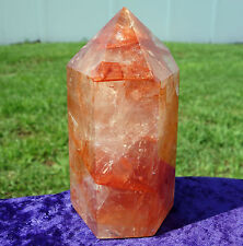 Natural Red Iron Phantom in Clear Quartz Crystal Polished Point New Old Stock picture