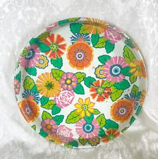 Vintage 1970s Cheinco Round FLOWER POWER Design Groovy Metal Tin Serving TRAY picture