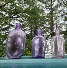 Outstanding Old Deep Purple Horseshoe Whiskey Flask Antique Amethyst Bottle picture