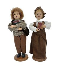 Vintage Set of 2 Carolers Christmas Carolers Dolls Figures Wooden Base 9