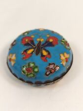 Vintage cloisonne  Metal Butterfly and flowers  Lidded Trinket Box small   picture