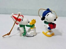 Vintage Lot of 2 Peanuts Snoopy Figure Holding Gift & WOODSTOCK Shoveling Snow  picture