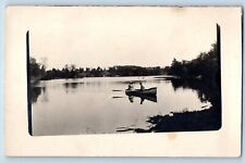 Melrose Wisconsin WI Postcard RPPC Photo Boat Canoe On Lake 1913 Antique Posted picture