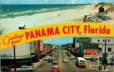 Vtg Panama City FL Dual View Greeting Street View Texaco Gas Coca Cola Postcard picture