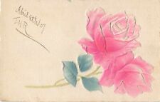 Postcard Embossed Divided Back Pink Roses Germany Antique Card picture