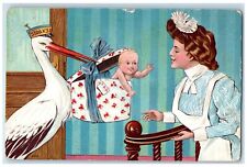 1908 Stork Baby In Box COD Delivery Mailman Bridgeport Connecticut CT Postcard picture