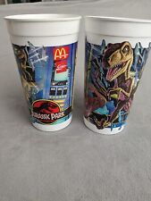 Lot of 2 Jurassic Park Mcdonald's Cups Velociraptor - VINTAGE 1992, QUICK SHIP picture