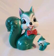 Vtg 50s 60s Anthropomorphic Squirrel w/Baby Figurine Green Arnart Ceramic Kitsch picture