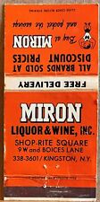 Miron Liquor & Wine Inc Kingston NY New York Vintage Matchbook Cover picture