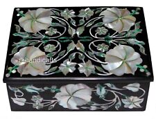 4 x 3 Inches Mother of Pearl Inlay Work Decorative Box Black Marble Jewelry Box picture