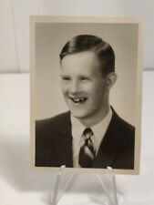 School Photo Young Boy With Down Syndrome Black White 2 1/2 X 3 1/2 picture