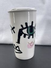 2014 STARBUCKS COFFEE Winking Eye Siren Ceramic Mug Travel Tumbler + Lid 12 oz picture