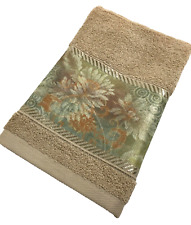 Vtg Springmaid Luxury Finger Tip Towel Taupe Tan Damask Floral Border 10.5 x 18