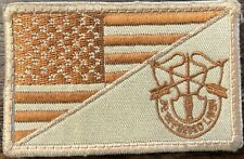 US ARMY SPECIAL FORCES HALF FLAG HALF SF CREST 2X4 IRAQ MADE FLAG USED picture