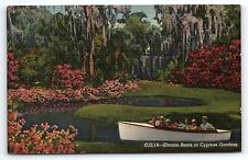 1940 CYPRESS GARDENS FLORIDA ELECTRIC BOATS SPANISH MOSS FLOWERS POSTCARD P2653 picture
